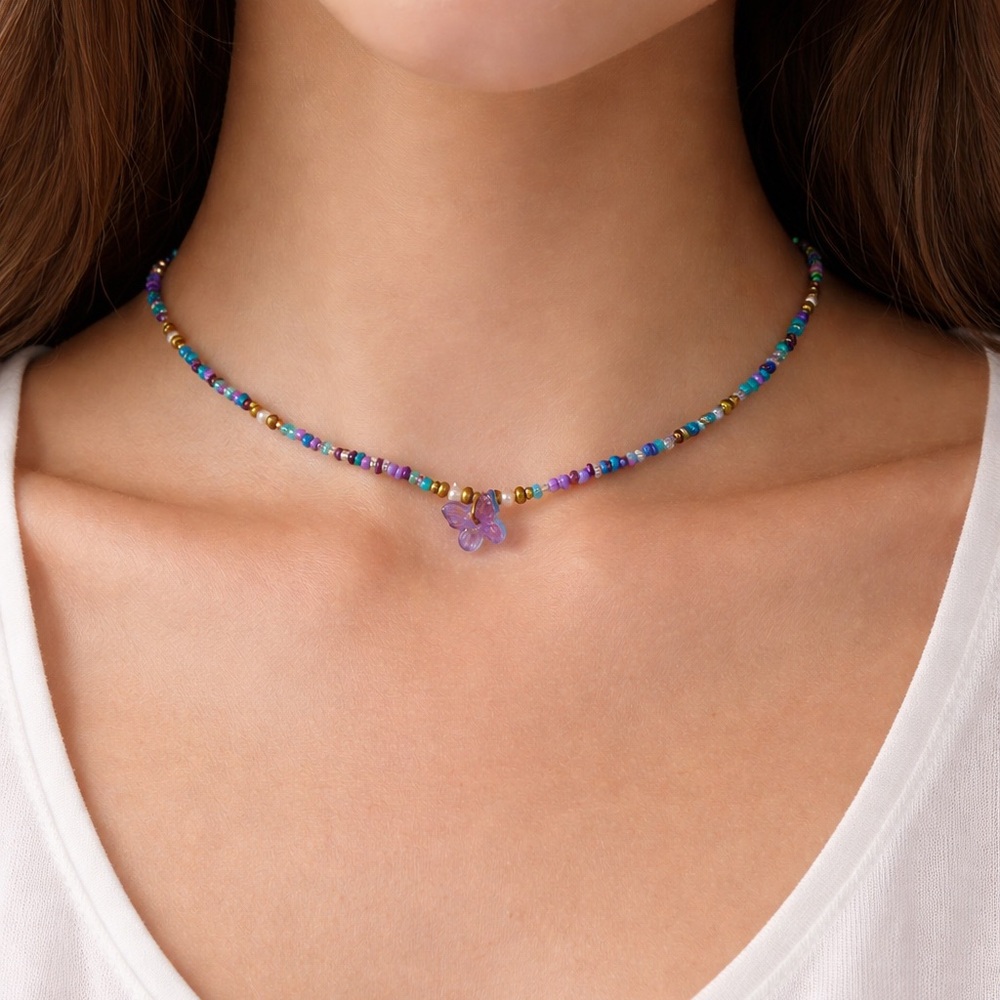 Set of 2 Matching Friendship Beaded Choker Necklaces Handmade